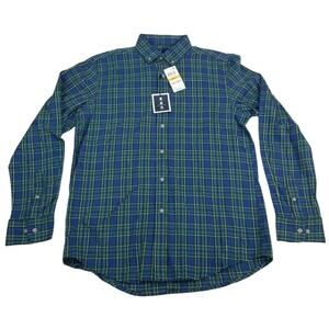 Club Room Mens Oxford Shirt Blue Green Plaid Long Sleeve Stretch Pocket S New